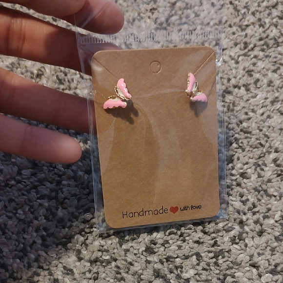 Light Pink Butterfly Stud Earrings - Picture 1 of 3